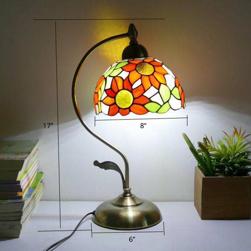 Tiffany Gooseneck Table Lamp 1 Head Metal Nightstand Light with Hand Cut Glass Shade Clearhalo 'Lamps' 'Table Lamps' Lighting' 2388912