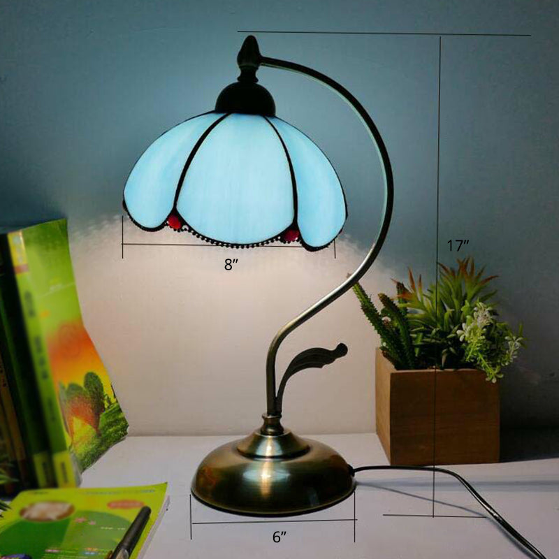 Tiffany Gooseneck Table Lamp 1 Head Metal Nightstand Light with Hand Cut Glass Shade Sky Blue Clearhalo 'Lamps' 'Table Lamps' Lighting' 2388936