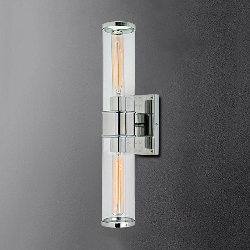 Tube Wall Lamp Traditional Clear Glass 2 Bulbs Brass/Chrome Sconce Light Fixture for Bedside Clearhalo 'Wall Lamps & Sconces' 'Wall Lights' Lighting' 238894