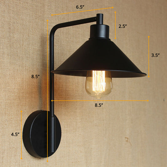 Conical Bedside Reading Light Retro Metal 1-Light Black Wall Mounted Lamp with Rolled Edge Clearhalo 'Art deco wall lights' 'Cast Iron' 'Glass' 'Industrial wall lights' 'Industrial' 'Middle century wall lights' 'Modern' 'Rustic wall lights' 'Tiffany' 'Traditional wall lights' 'Wall Lamps & Sconces' 'Wall Lights' Lighting' 2388955