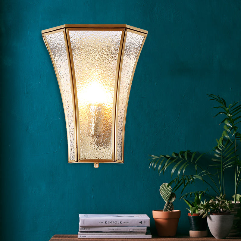 1 Bulb Flared Sconce Lamp Tradition Textured Glass Wall Lighting Fixture in Brass with Stairway Brass Clearhalo 'Wall Lamps & Sconces' 'Wall Lights' Lighting' 238898