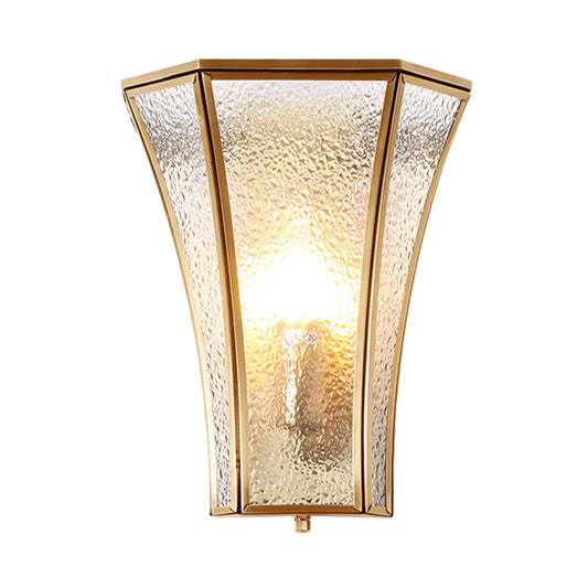 1 Bulb Flared Sconce Lamp Tradition Textured Glass Wall Lighting Fixture in Brass with Stairway Clearhalo 'Wall Lamps & Sconces' 'Wall Lights' Lighting' 238899