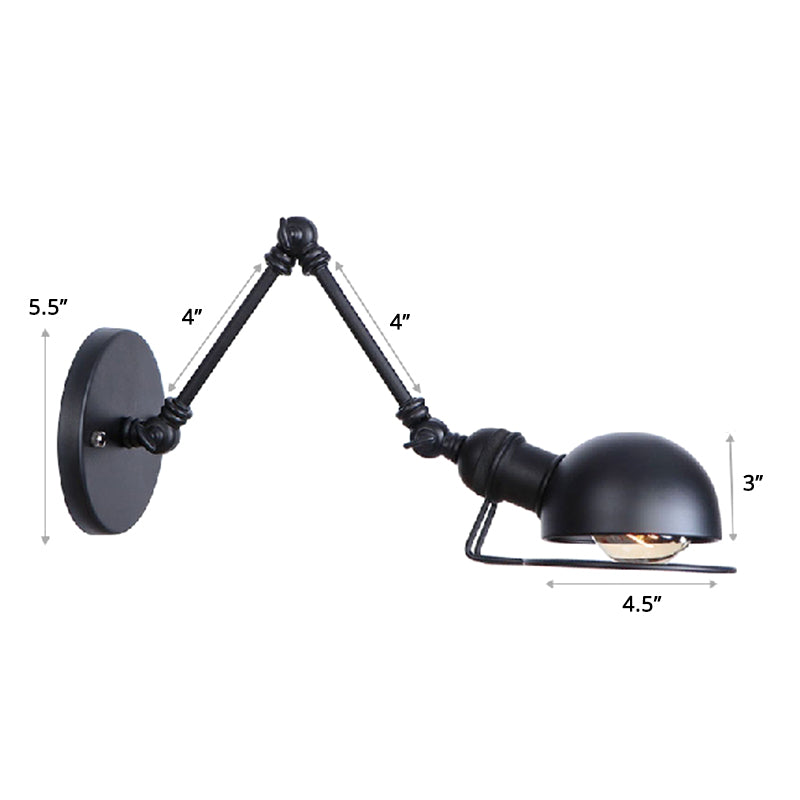 Single Dome Wall Mounted Reading Light Industrial Style Metal Wall Lamp with Swing Arm Black 4"+4" Clearhalo 'Art deco wall lights' 'Cast Iron' 'Glass' 'Industrial wall lights' 'Industrial' 'Middle century wall lights' 'Modern' 'Rustic wall lights' 'Tiffany' 'Traditional wall lights' 'Wall Lamps & Sconces' 'Wall Lights' Lighting' 2389004