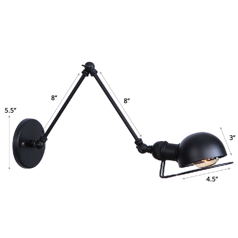 Single Dome Wall Mounted Reading Light Industrial Style Metal Wall Lamp with Swing Arm Black 8"+8" Clearhalo 'Art deco wall lights' 'Cast Iron' 'Glass' 'Industrial wall lights' 'Industrial' 'Middle century wall lights' 'Modern' 'Rustic wall lights' 'Tiffany' 'Traditional wall lights' 'Wall Lamps & Sconces' 'Wall Lights' Lighting' 2389007