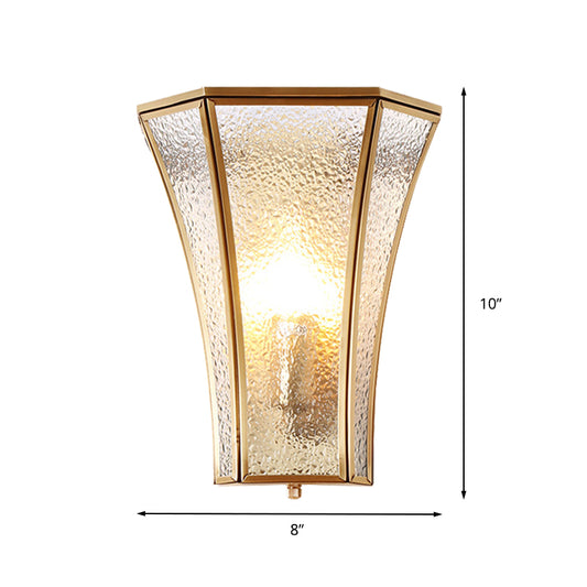 1 Bulb Flared Sconce Lamp Tradition Textured Glass Wall Lighting Fixture in Brass with Stairway Clearhalo 'Wall Lamps & Sconces' 'Wall Lights' Lighting' 238900
