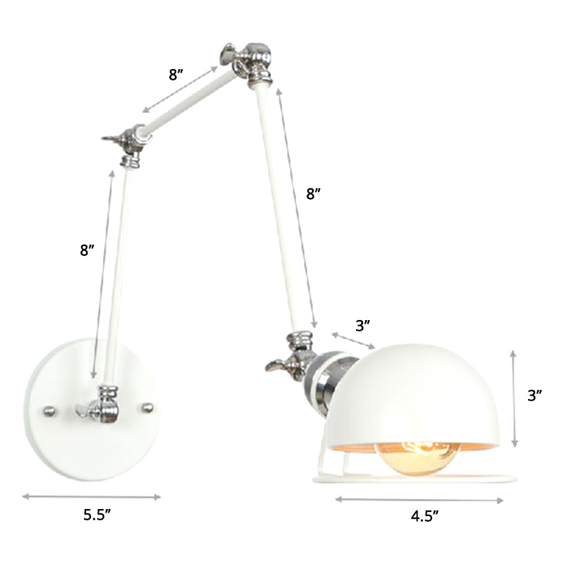 Single Dome Wall Mounted Reading Light Industrial Style Metal Wall Lamp with Swing Arm White 8"+8"+8" Clearhalo 'Art deco wall lights' 'Cast Iron' 'Glass' 'Industrial wall lights' 'Industrial' 'Middle century wall lights' 'Modern' 'Rustic wall lights' 'Tiffany' 'Traditional wall lights' 'Wall Lamps & Sconces' 'Wall Lights' Lighting' 2389016