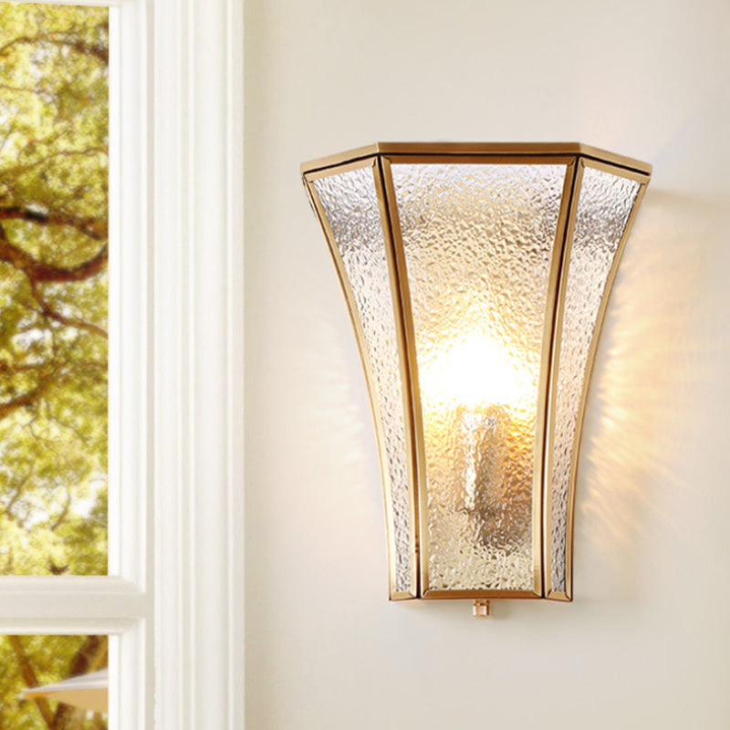 1 Bulb Flared Sconce Lamp Tradition Textured Glass Wall Lighting Fixture in Brass with Stairway Clearhalo 'Wall Lamps & Sconces' 'Wall Lights' Lighting' 238902