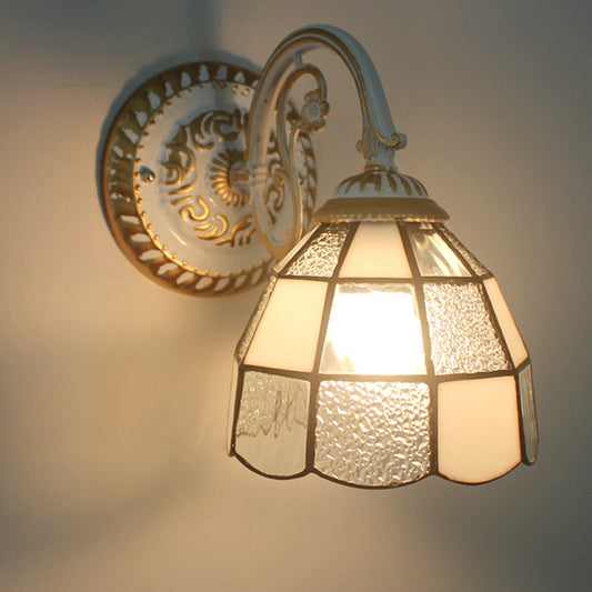 1-Head Scalloped Wall Light Tiffany Style Handcrafted Glass Wall Sconce for Living Room White Colorful Flower Clearhalo 'Art deco wall lights' 'Cast Iron' 'Glass' 'Industrial' 'Middle century wall lights' 'Modern' 'Tiffany wall lights' 'Tiffany' 'Traditional wall lights' 'Wall Lamps & Sconces' 'Wall Lights' Lighting' 2389020