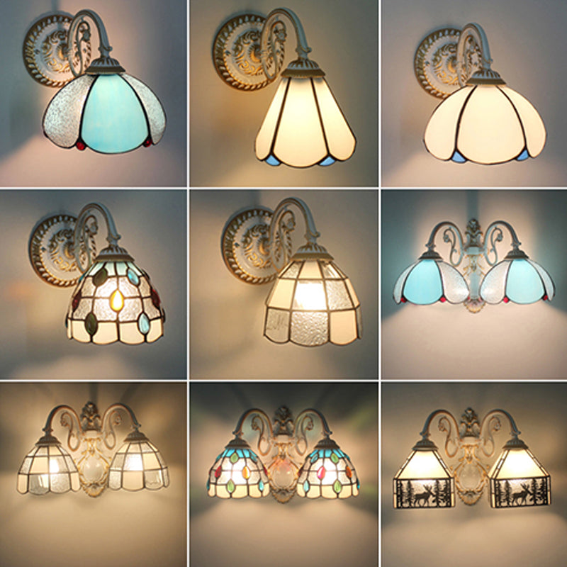 1-Head Scalloped Wall Light Tiffany Style Handcrafted Glass Wall Sconce for Living Room Clearhalo 'Art deco wall lights' 'Cast Iron' 'Glass' 'Industrial' 'Middle century wall lights' 'Modern' 'Tiffany wall lights' 'Tiffany' 'Traditional wall lights' 'Wall Lamps & Sconces' 'Wall Lights' Lighting' 2389021