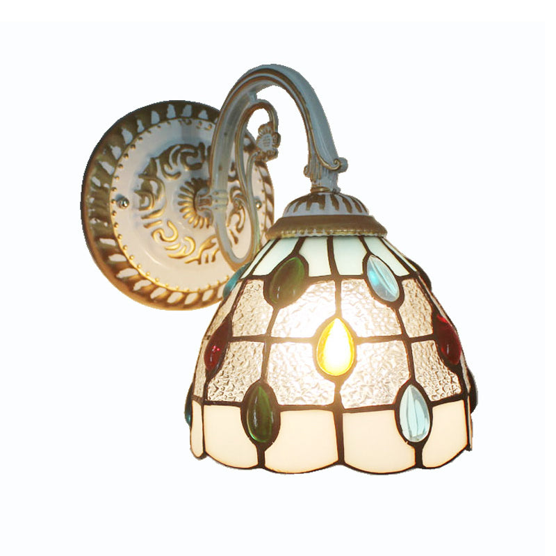 1-Head Scalloped Wall Light Tiffany Style Handcrafted Glass Wall Sconce for Living Room Clearhalo 'Art deco wall lights' 'Cast Iron' 'Glass' 'Industrial' 'Middle century wall lights' 'Modern' 'Tiffany wall lights' 'Tiffany' 'Traditional wall lights' 'Wall Lamps & Sconces' 'Wall Lights' Lighting' 2389023