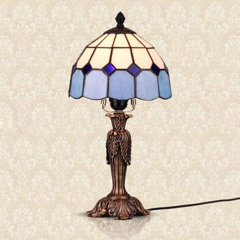 Blue and White Glass Bowl Table Lamp Tiffany 1-Light Coffee Night Light for Bedroom Clearhalo 'Lamps' 'Table Lamps' Lighting' 2389043
