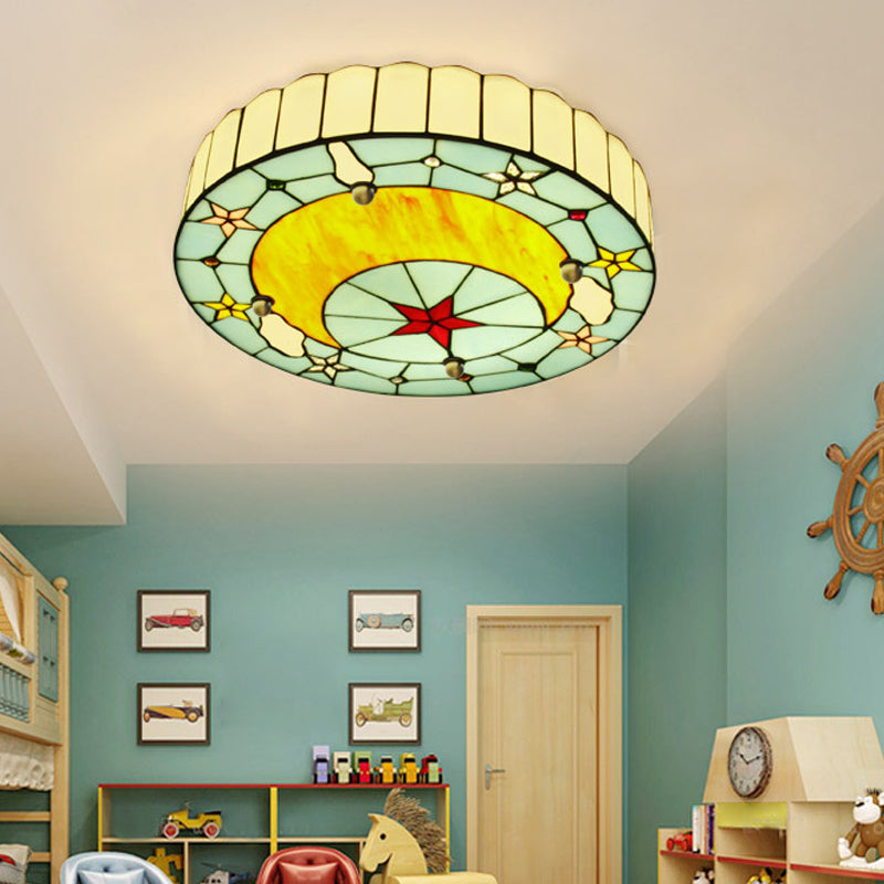 Hand-Crafted Glass Blue Ceiling Lamp Round Baroque Flush Mount Light Fixture for Bedroom Clearhalo 'Ceiling Lights' 'Close To Ceiling Lights' 'Close to ceiling' 'Flush mount' Lighting' 2389050