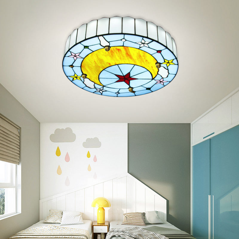 Hand-Crafted Glass Blue Ceiling Lamp Round Baroque Flush Mount Light Fixture for Bedroom Clearhalo 'Ceiling Lights' 'Close To Ceiling Lights' 'Close to ceiling' 'Flush mount' Lighting' 2389051
