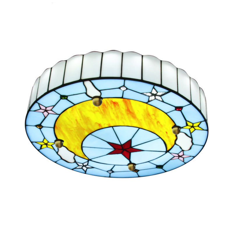 Hand-Crafted Glass Blue Ceiling Lamp Round Baroque Flush Mount Light Fixture for Bedroom Clearhalo 'Ceiling Lights' 'Close To Ceiling Lights' 'Close to ceiling' 'Flush mount' Lighting' 2389053