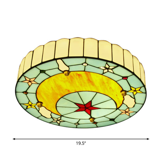 Hand-Crafted Glass Blue Ceiling Lamp Round Baroque Flush Mount Light Fixture for Bedroom Blue 19.5" Clearhalo 'Ceiling Lights' 'Close To Ceiling Lights' 'Close to ceiling' 'Flush mount' Lighting' 2389055