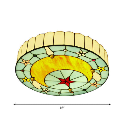 Hand-Crafted Glass Blue Ceiling Lamp Round Baroque Flush Mount Light Fixture for Bedroom Blue 16" Clearhalo 'Ceiling Lights' 'Close To Ceiling Lights' 'Close to ceiling' 'Flush mount' Lighting' 2389056