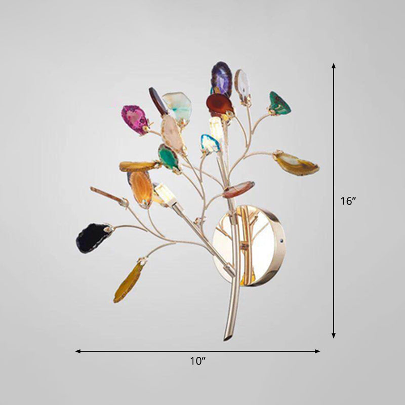 Agate Leaf Wall Light Artistic Champagne Wall Sconce Lighting Fixture for Bedroom Clearhalo 'Cast Iron' 'Glass' 'Industrial' 'Modern wall lights' 'Modern' 'Tiffany' 'Traditional wall lights' 'Wall Lamps & Sconces' 'Wall Lights' Lighting' 2389060