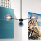 Modernist 3/6/8 Lights Hanging Chandelier Black/Chrome Sputnik Suspension Pendant with Blue/Amber Glass Shade Clearhalo 'Ceiling Lights' 'Chandeliers' 'Close To Ceiling Lights' 'Glass shade' 'Glass' 'Modern Chandeliers' 'Modern' Lighting' 238909