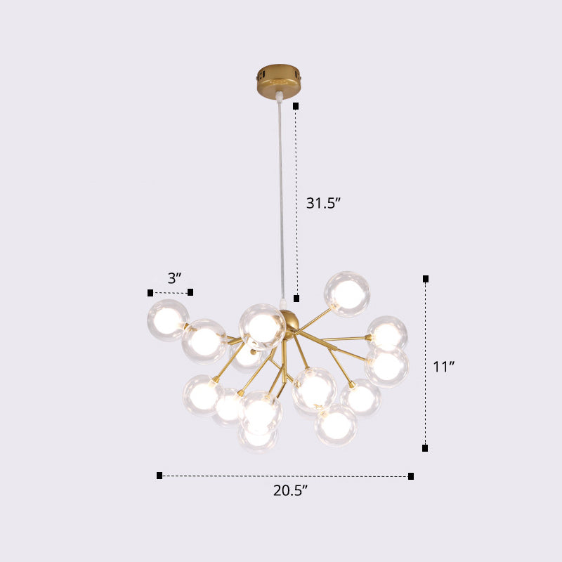 Double Glass Bubbles Chandelier Postmodern Style Firefly Pendant Lamp for Restaurant 15 Gold Clearhalo 'Ceiling Lights' 'Chandeliers' 'Modern Chandeliers' 'Modern' Lighting' 2389104