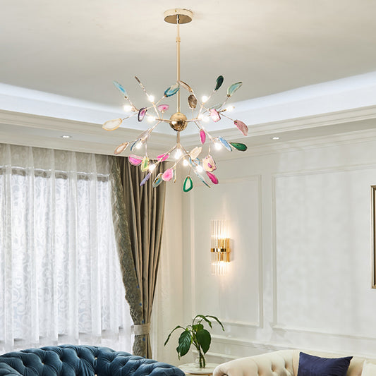 Gold Plated Branches Suspension Light Nordic Style Agate Chandelier for Living Room Clearhalo 'Ceiling Lights' 'Chandeliers' 'Modern Chandeliers' 'Modern' Lighting' 2389117