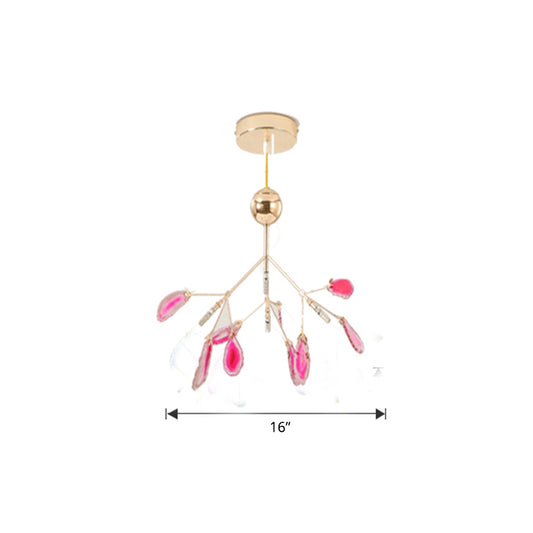 Gold Plated Branches Suspension Light Nordic Style Agate Chandelier for Living Room 4 Gold Clearhalo 'Ceiling Lights' 'Chandeliers' 'Modern Chandeliers' 'Modern' Lighting' 2389118