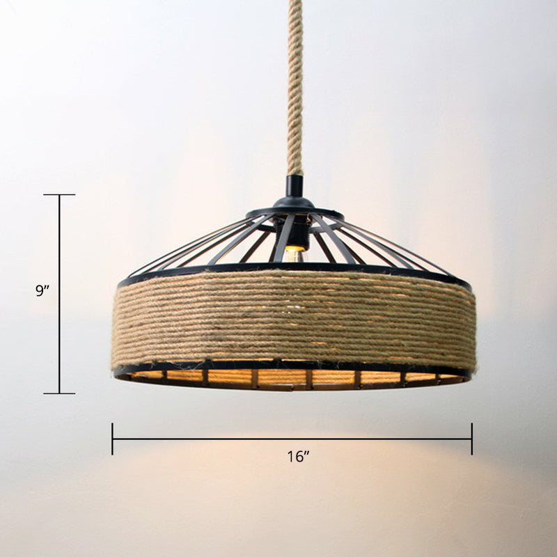 Hand-Wrapped Rope Caged Pendant Light Country Style 1 Bulb Restaurant Ceiling Lamp in Light Brown Light Brown Round Clearhalo 'Ceiling Lights' 'Industrial Pendants' 'Industrial' 'Middle Century Pendants' 'Pendant Lights' 'Pendants' 'Tiffany' Lighting' 2389184