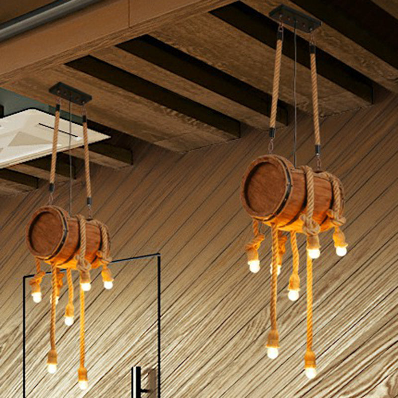 Naked Bulb Roped Pendant Light Fixture Rustic Restaurant Suspension Lamp in Light Brown Clearhalo 'Carpenter Chandeliers' 'Ceiling Lights' 'Chandeliers' 'Industrial Chandeliers' 'Industrial' 'Middle Century Chandeliers' 'Modern' 'Tiffany' Lighting' 2389208