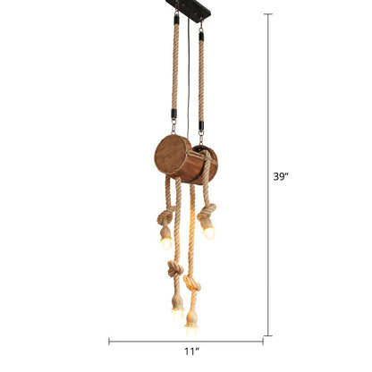 Naked Bulb Roped Pendant Light Fixture Rustic Restaurant Suspension Lamp in Light Brown Light Brown Cylinder Clearhalo 'Carpenter Chandeliers' 'Ceiling Lights' 'Chandeliers' 'Industrial Chandeliers' 'Industrial' 'Middle Century Chandeliers' 'Modern' 'Tiffany' Lighting' 2389209