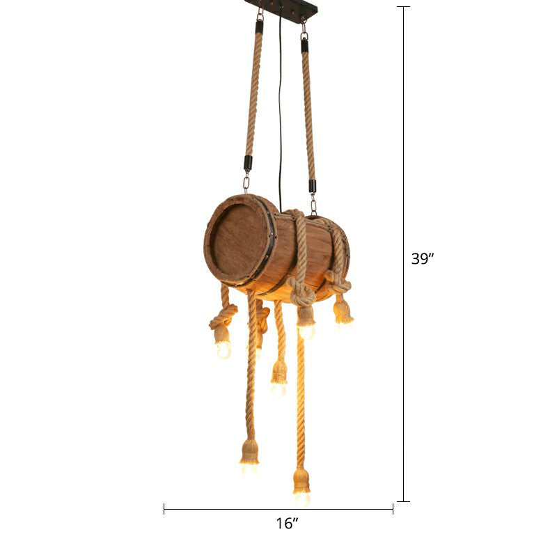 Naked Bulb Roped Pendant Light Fixture Rustic Restaurant Suspension Lamp in Light Brown Light Brown Long Column Clearhalo 'Carpenter Chandeliers' 'Ceiling Lights' 'Chandeliers' 'Industrial Chandeliers' 'Industrial' 'Middle Century Chandeliers' 'Modern' 'Tiffany' Lighting' 2389210