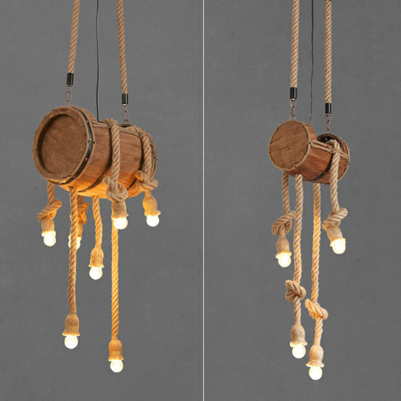 Naked Bulb Roped Pendant Light Fixture Rustic Restaurant Suspension Lamp in Light Brown Clearhalo 'Carpenter Chandeliers' 'Ceiling Lights' 'Chandeliers' 'Industrial Chandeliers' 'Industrial' 'Middle Century Chandeliers' 'Modern' 'Tiffany' Lighting' 2389211