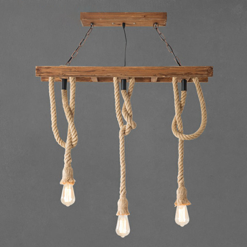 Naked Bulb Roped Pendant Light Fixture Rustic Restaurant Suspension Lamp in Light Brown Clearhalo 'Carpenter Chandeliers' 'Ceiling Lights' 'Chandeliers' 'Industrial Chandeliers' 'Industrial' 'Middle Century Chandeliers' 'Modern' 'Tiffany' Lighting' 2389213