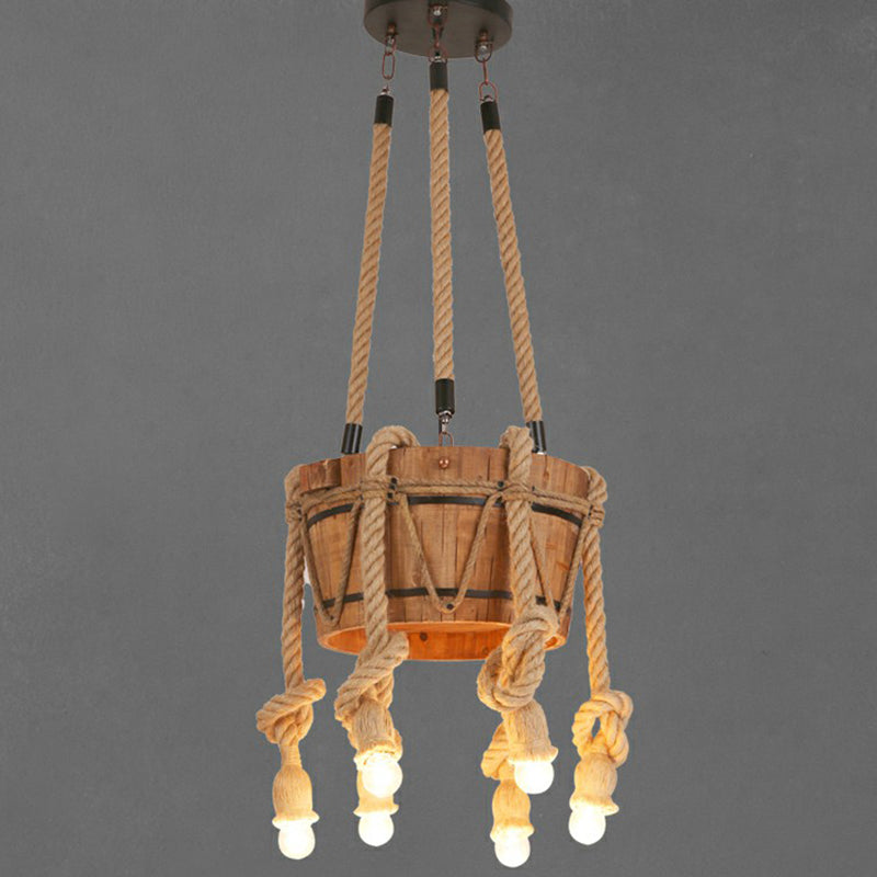Naked Bulb Roped Pendant Light Fixture Rustic Restaurant Suspension Lamp in Light Brown Clearhalo 'Carpenter Chandeliers' 'Ceiling Lights' 'Chandeliers' 'Industrial Chandeliers' 'Industrial' 'Middle Century Chandeliers' 'Modern' 'Tiffany' Lighting' 2389215