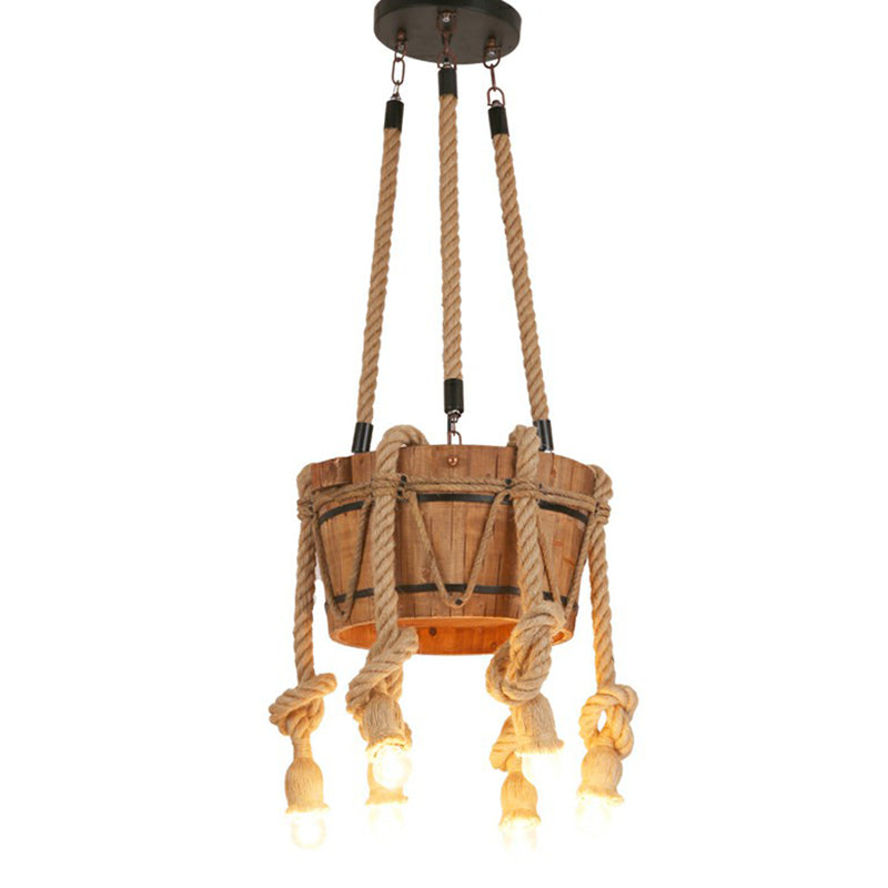 Naked Bulb Roped Pendant Light Fixture Rustic Restaurant Suspension Lamp in Light Brown Clearhalo 'Carpenter Chandeliers' 'Ceiling Lights' 'Chandeliers' 'Industrial Chandeliers' 'Industrial' 'Middle Century Chandeliers' 'Modern' 'Tiffany' Lighting' 2389217