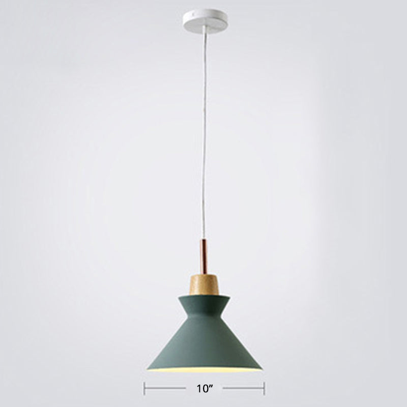 Conical Metal Ceiling Suspension Lamp Nordic Single-Bulb Pendant Light for Dining Room Green Clearhalo 'Ceiling Lights' 'Pendant Lights' 'Pendants' Lighting' 2389370