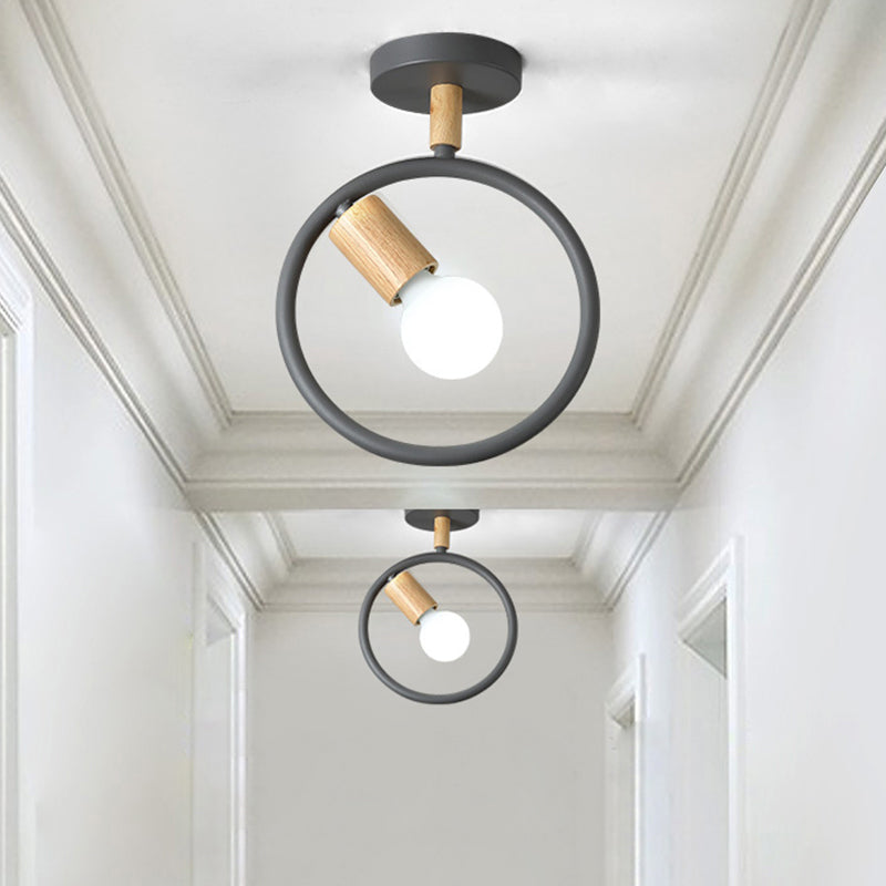 Nordic Ring Shaped Ceiling Fixture Metal 1-Light Corridor Semi Flush Mount Light Clearhalo 'Ceiling Lights' 'Close To Ceiling Lights' 'Close to ceiling' 'Semi-flushmount' Lighting' 2389417
