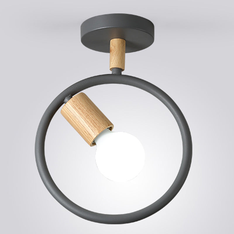 Nordic Ring Shaped Ceiling Fixture Metal 1-Light Corridor Semi Flush Mount Light Grey Clearhalo 'Ceiling Lights' 'Close To Ceiling Lights' 'Close to ceiling' 'Semi-flushmount' Lighting' 2389418
