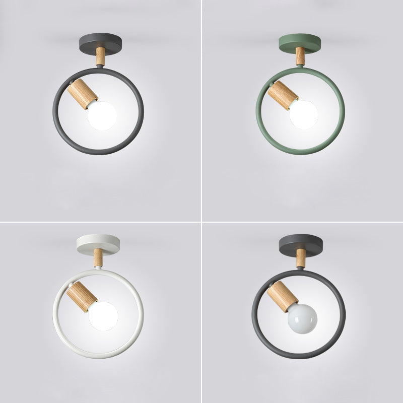 Nordic Ring Shaped Ceiling Fixture Metal 1-Light Corridor Semi Flush Mount Light Clearhalo 'Ceiling Lights' 'Close To Ceiling Lights' 'Close to ceiling' 'Semi-flushmount' Lighting' 2389423