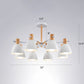 White Bell Suspension Light Fixture Minimalist Metal Chandelier Lamp with Wooden Decor Clearhalo 'Ceiling Lights' 'Chandeliers' Lighting' 2389443