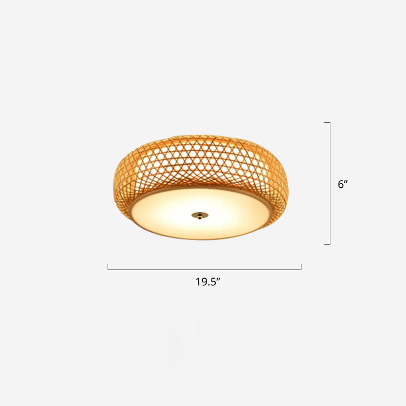 Round Bamboo Flush Mount Lamp Asian 1 Bulb Beige Ceiling Light Fixture for Bedroom Beige 19.5" Clearhalo 'Ceiling Lights' 'Close To Ceiling Lights' 'Close to ceiling' 'Flush mount' Lighting' 2389446