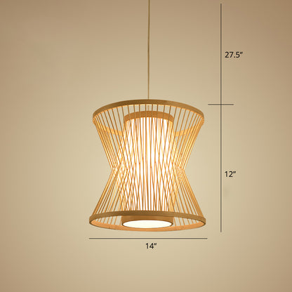 Symmetric Cage Pendant Lighting Nordic Bamboo 1 Bulb Beige Pendulum Light for Restaurant Beige 12" Clearhalo 'Ceiling Lights' 'Pendant Lights' 'Pendants' Lighting' 2389507_013c50d7-231a-448a-8671-b496303b21e9