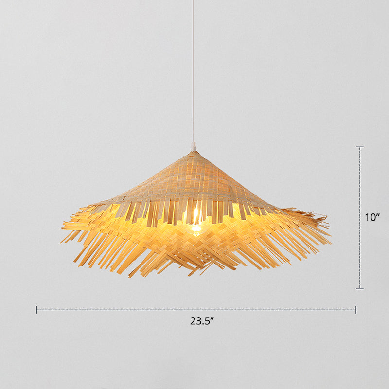 Bamboo Conical Hat Pendant Lamp Chinese Single Beige Suspension Light for Tea Room Clearhalo 'Ceiling Lights' 'Pendant Lights' 'Pendants' Lighting' options 2389595