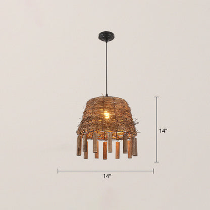 Rattan Conical Frustum Hanging Light Country 1-Bulb Restaurant Ceiling Pendant with Sticks Deco in Brown Brown Clearhalo 'Ceiling Lights' 'Pendant Lights' 'Pendants' Lighting' 2389616