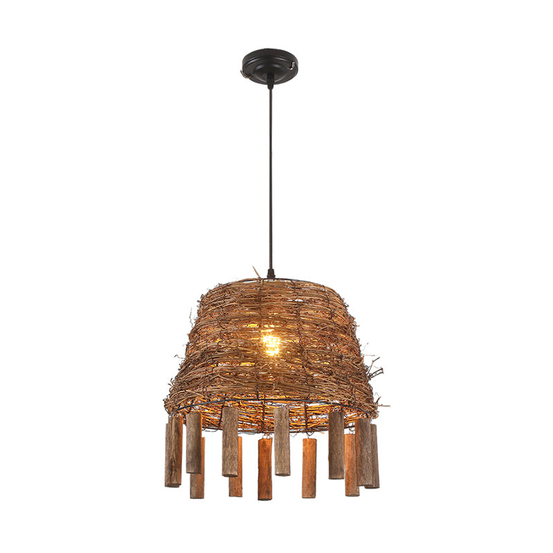 Rattan Conical Frustum Hanging Light Country 1-Bulb Restaurant Ceiling ...