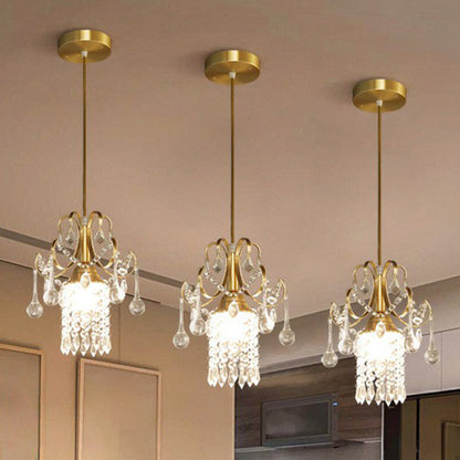 Gold 1-Light Pendant Lighting Traditional Clear Crystal Fringe Suspension Light for Dining Room Clear Clearhalo 'Ceiling Lights' 'Modern Pendants' 'Modern' 'Pendant Lights' 'Pendants' Lighting' 2389660