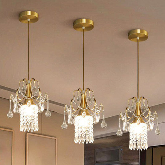 Gold 1-Light Pendant Lighting Traditional Clear Crystal Fringe Suspension Light for Dining Room Clearhalo 'Ceiling Lights' 'Modern Pendants' 'Modern' 'Pendant Lights' 'Pendants' Lighting' 2389661