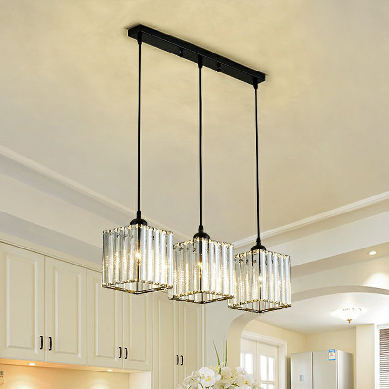 Shaded Multi-Light Pendant Modern Crystal Block 3-Head Dining Room Ceiling Light in Black Clearhalo 'Ceiling Lights' 'Modern Pendants' 'Modern' 'Pendant Lights' 'Pendants' Lighting' 2389670