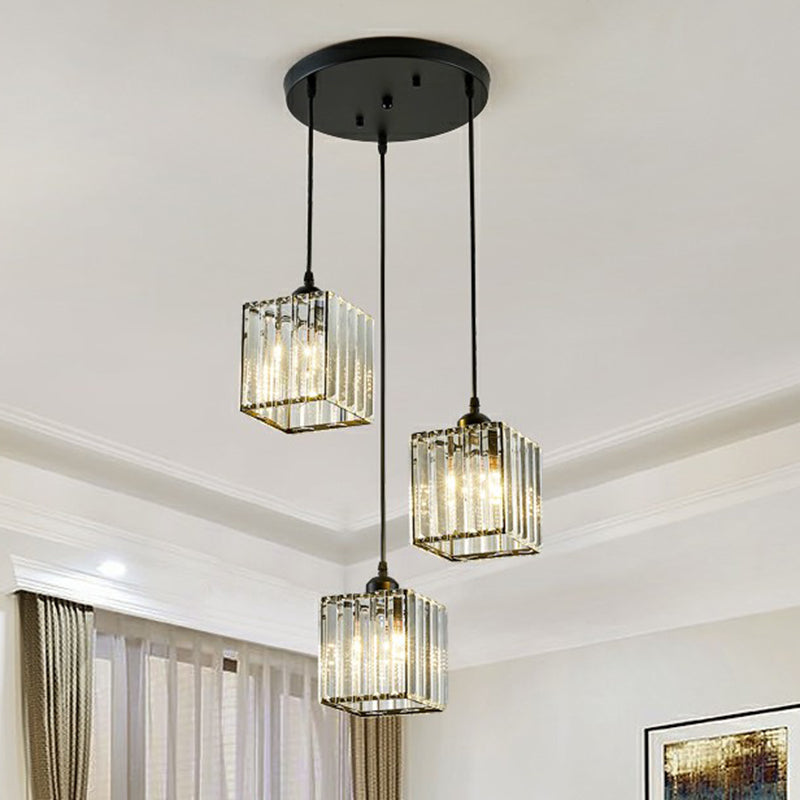 Shaded Multi-Light Pendant Modern Crystal Block 3-Head Dining Room Ceiling Light in Black Clearhalo 'Ceiling Lights' 'Modern Pendants' 'Modern' 'Pendant Lights' 'Pendants' Lighting' 2389671
