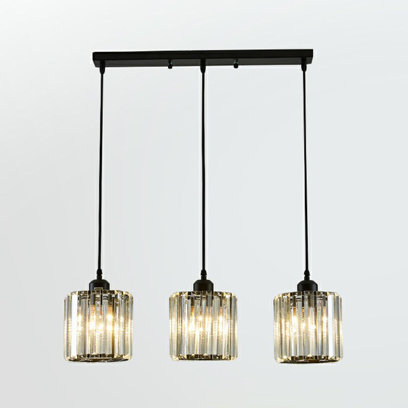 Shaded Multi-Light Pendant Modern Crystal Block 3-Head Dining Room Ceiling Light in Black Black Round Linear Clearhalo 'Ceiling Lights' 'Modern Pendants' 'Modern' 'Pendant Lights' 'Pendants' Lighting' 2389672