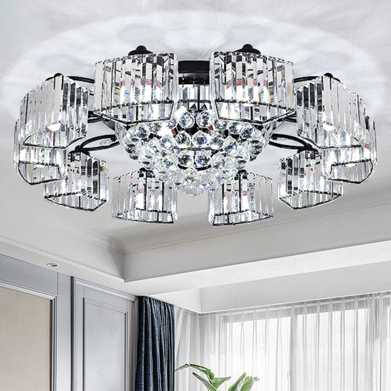Circular Bedroom Ceiling Lamp Prismatic Crystal Minimalist Semi Mount Lighting in Black Clearhalo 'Ceiling Lights' 'Close To Ceiling Lights' 'Close to ceiling' 'Semi-flushmount' Lighting' 2389678