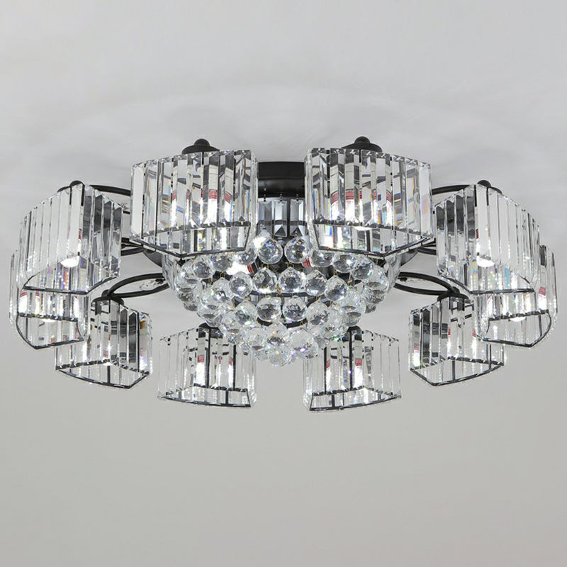 Circular Bedroom Ceiling Lamp Prismatic Crystal Minimalist Semi Mount Lighting in Black 14 Black Clearhalo 'Ceiling Lights' 'Close To Ceiling Lights' 'Close to ceiling' 'Semi-flushmount' Lighting' 2389679